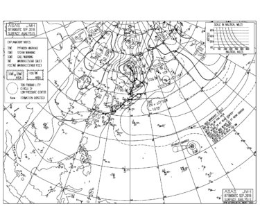 9/8 気圧配置と波情報～昨日台風22号が発生、今日も南西の風が強く吹く気圧配置
