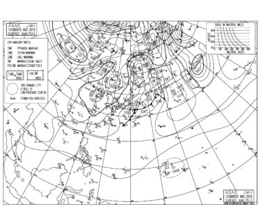 11/14 地上天気図と波情報～今日も北東の風が強く吹く、土曜日は低気圧が東進しそう