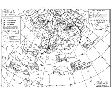 11/22 地上天気図と波情報～今朝は湘南も南東うねりで遊べるサイズ、台風28号のうねりは来週になりそうか⁈