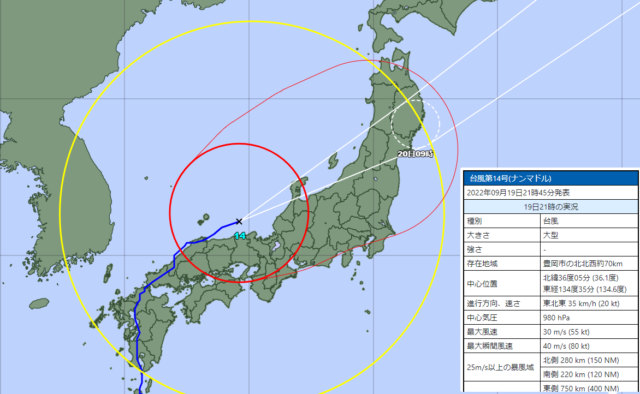 2022年(令和4年)台風14号”ナンマドル”～935hPaで上陸し列島横断した